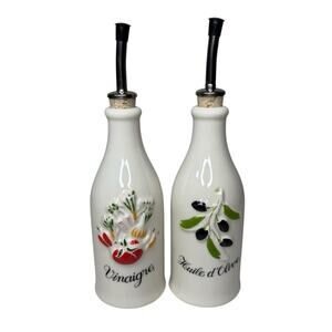 Revol France Porcelain Oil & Vinegar Cruet Set Dispenser Hand Painted Set Of 2